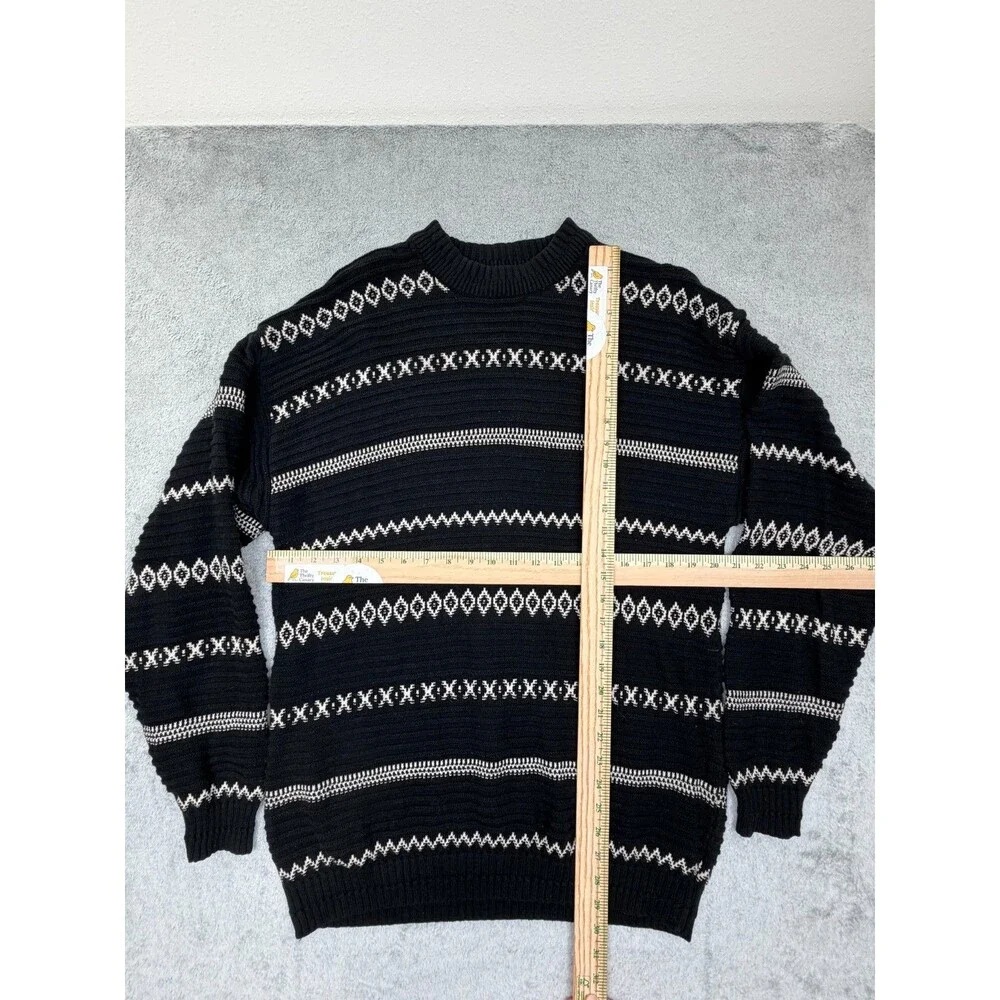 VINTAGE Jantzen Sport Sweater Mens Large Black White Cotton Knit Pullover 90's